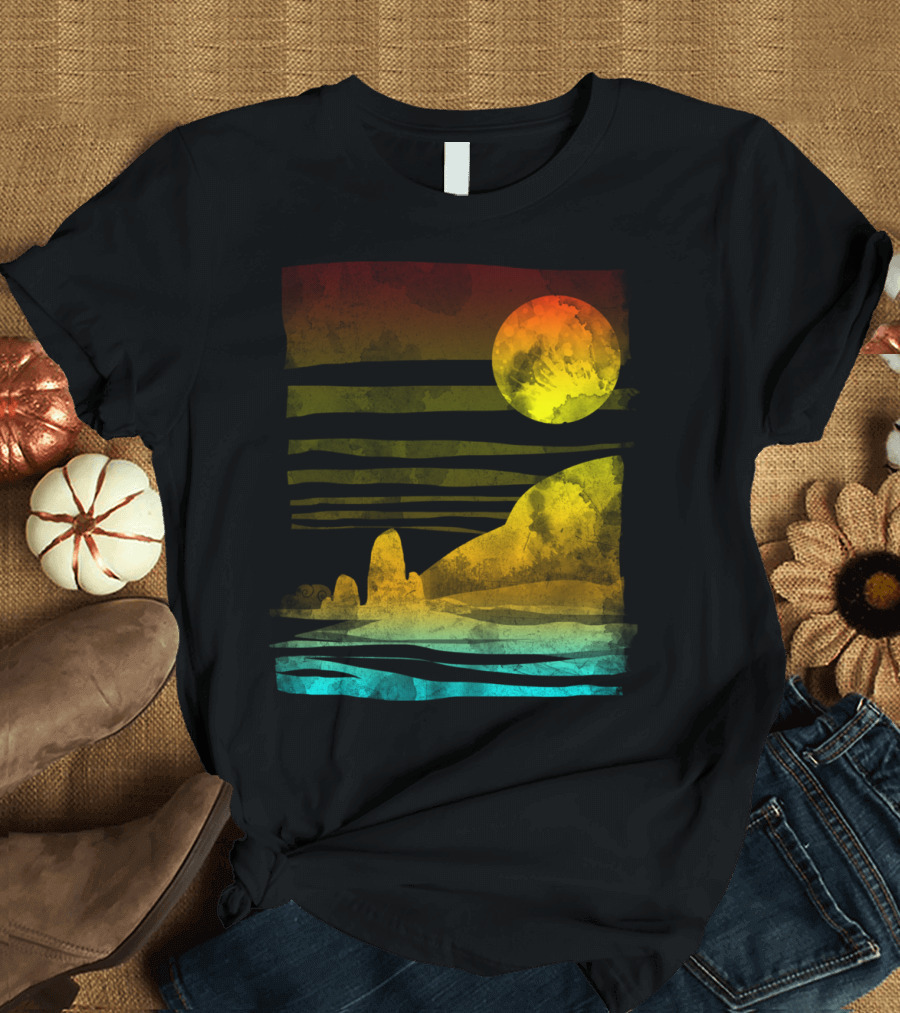 Landscape Painted With Tea Sunset Horizon T-Shirt
