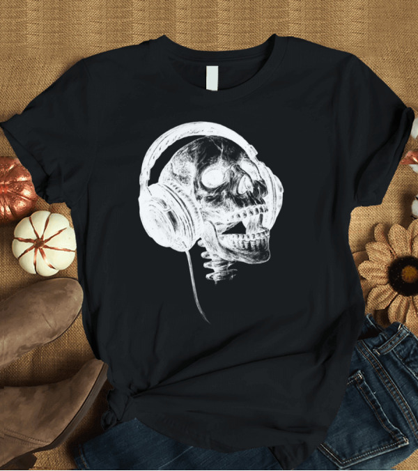 T-Shirt: Music Forever White Skull Headphones T-Shirt Music Forever White Skull Headphones T-Shirt