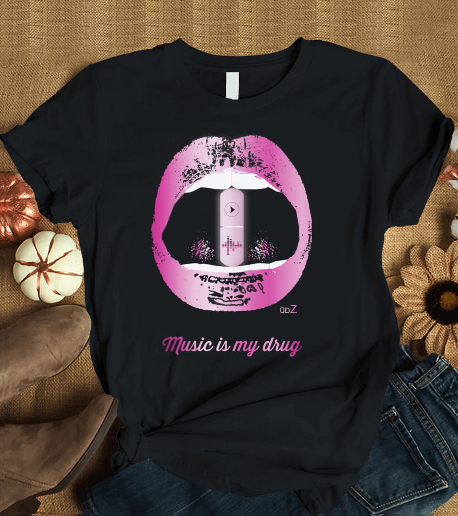 Music Is My Drug Pink Lips Audio Capsule T-Shirt