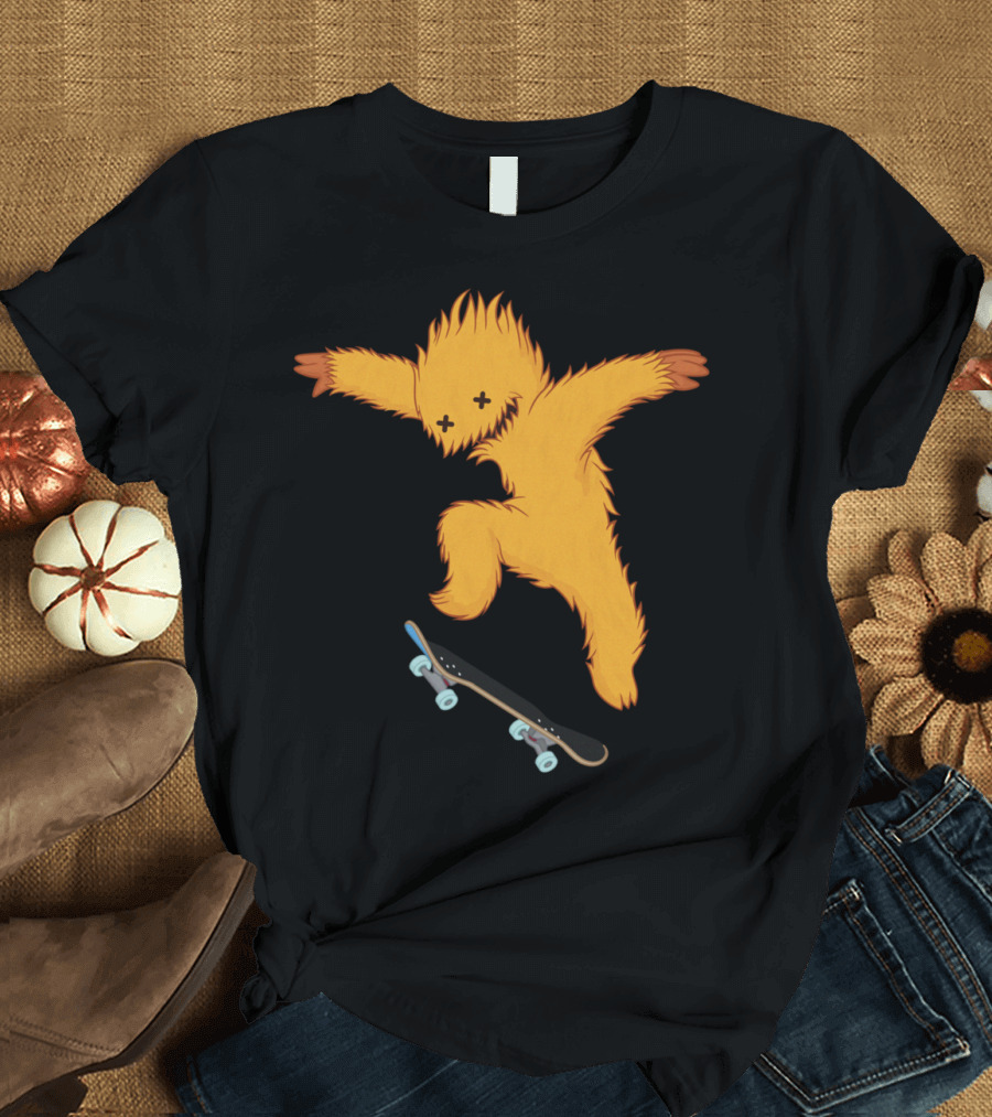 Skate Gremlin Orange Furry Creature Performing Skateboard Trick T-Shirt
