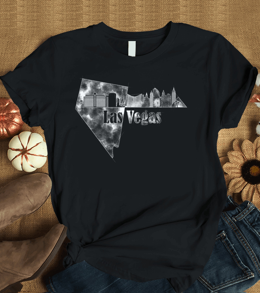 Las Vegas Skyline Pencil Drawing Effect with Nevada Outline T-Shirt