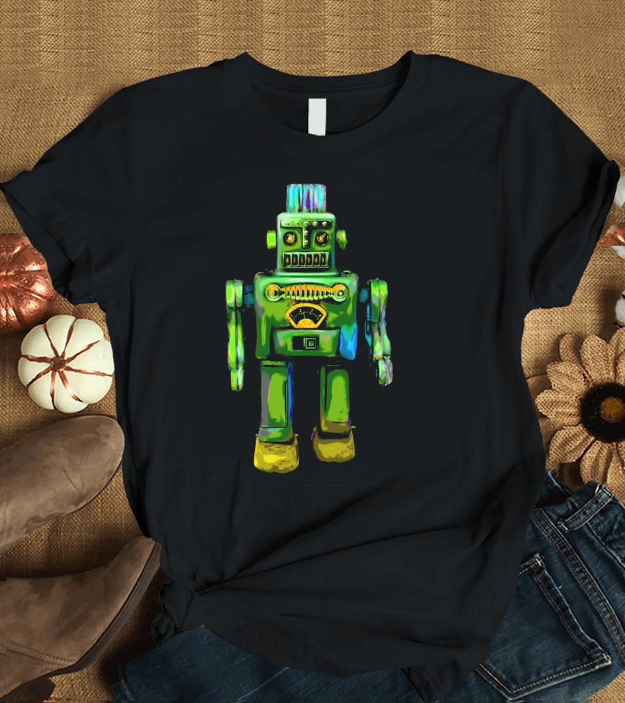 Retro Green Tin Toy Robot T-Shirt