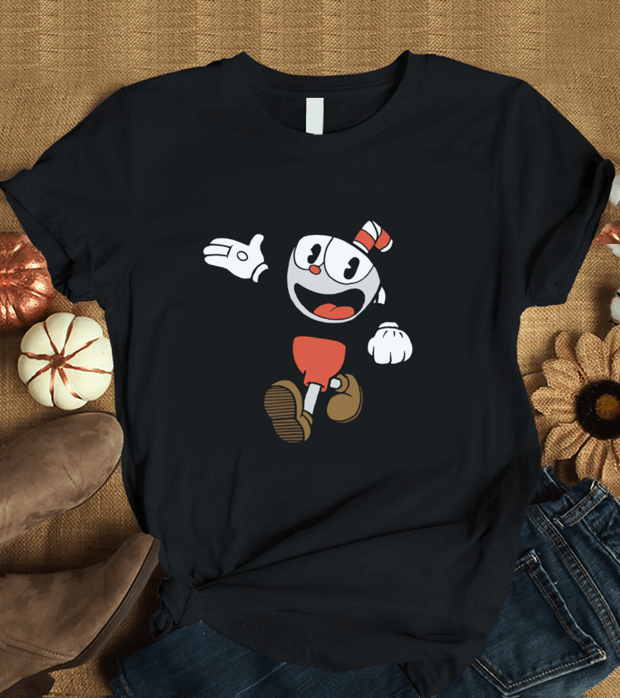 Cuphead Energetic Sketchy Black and White Character Animation T-Shirt