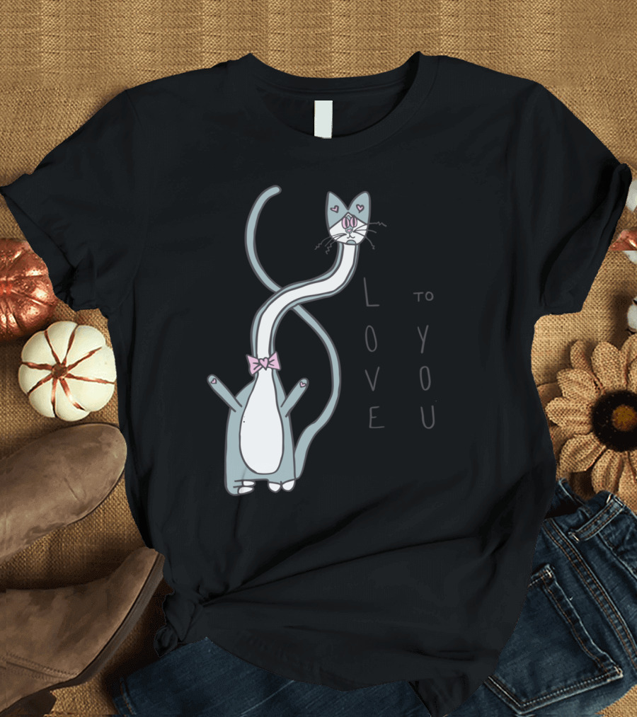 Love To You Long-Neck Cat With Heart Eyes T-Shirt