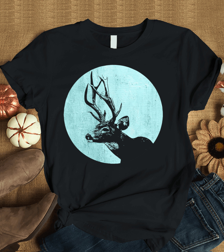 Retro Stag Vintage Deer in Blue Circle T-Shirt