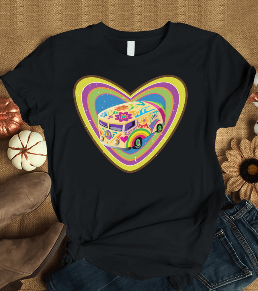 Psychedelic Love Van Heart with Peace and Flower Power T-Shirt