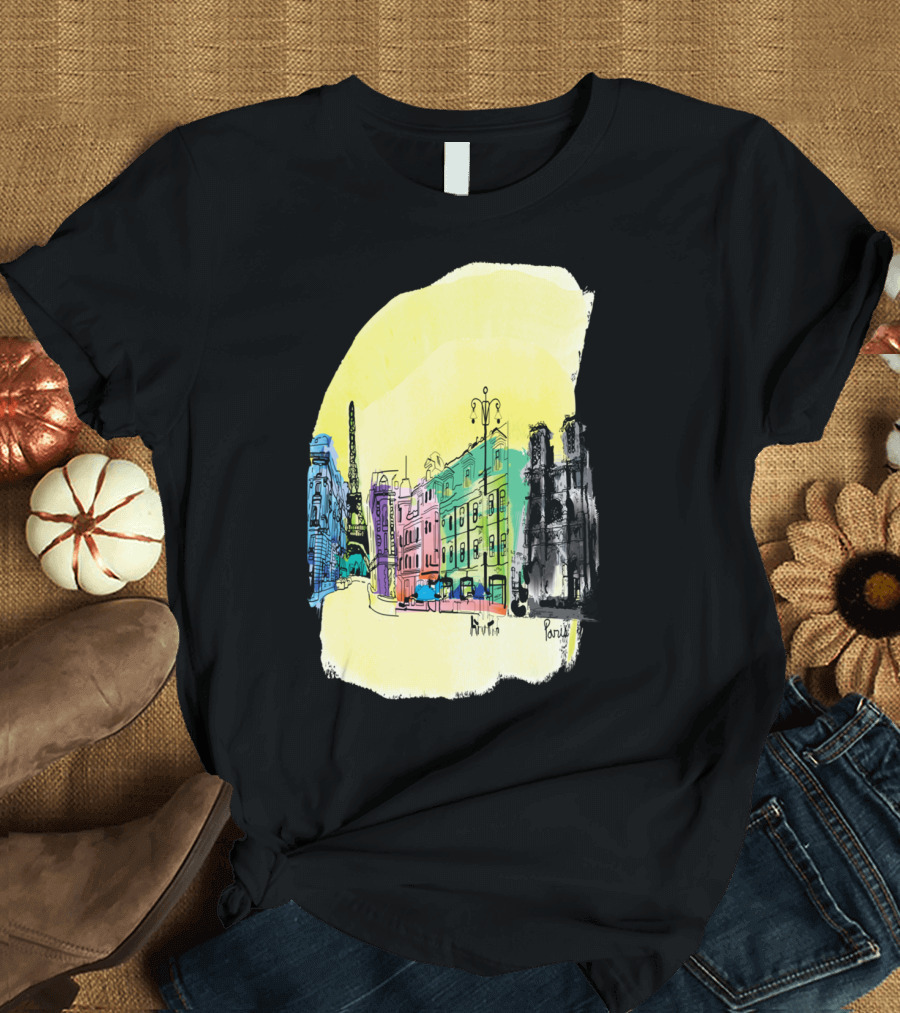 Paris Eiffel Tower Colorful Cityscape T-Shirt