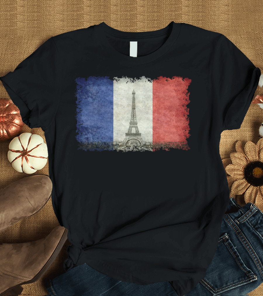 Paris French Flag Eiffel Tower Vintage Flag T-Shirt
