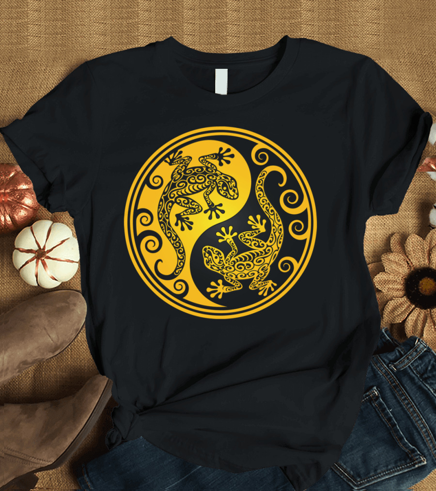 Yellow And Black Yin Yang Geckos Spiral T-Shirt