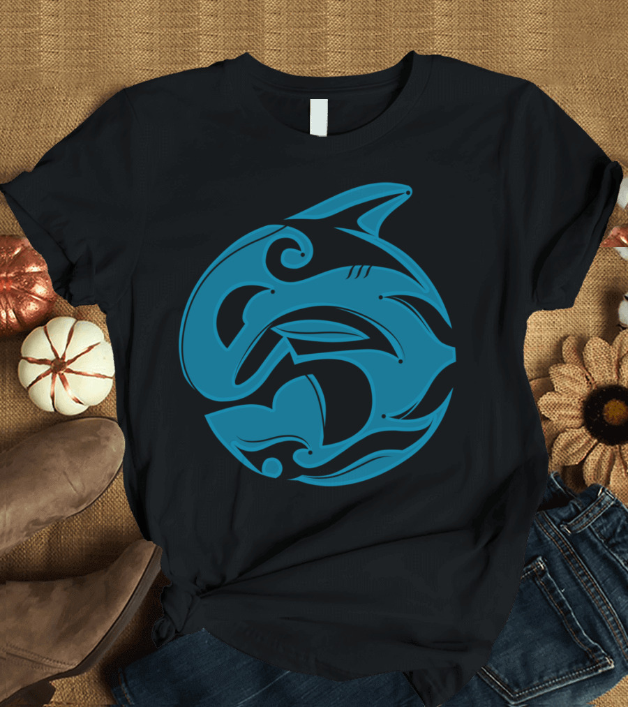 Tribal Killer Whale Tattoo Blue T-Shirt
