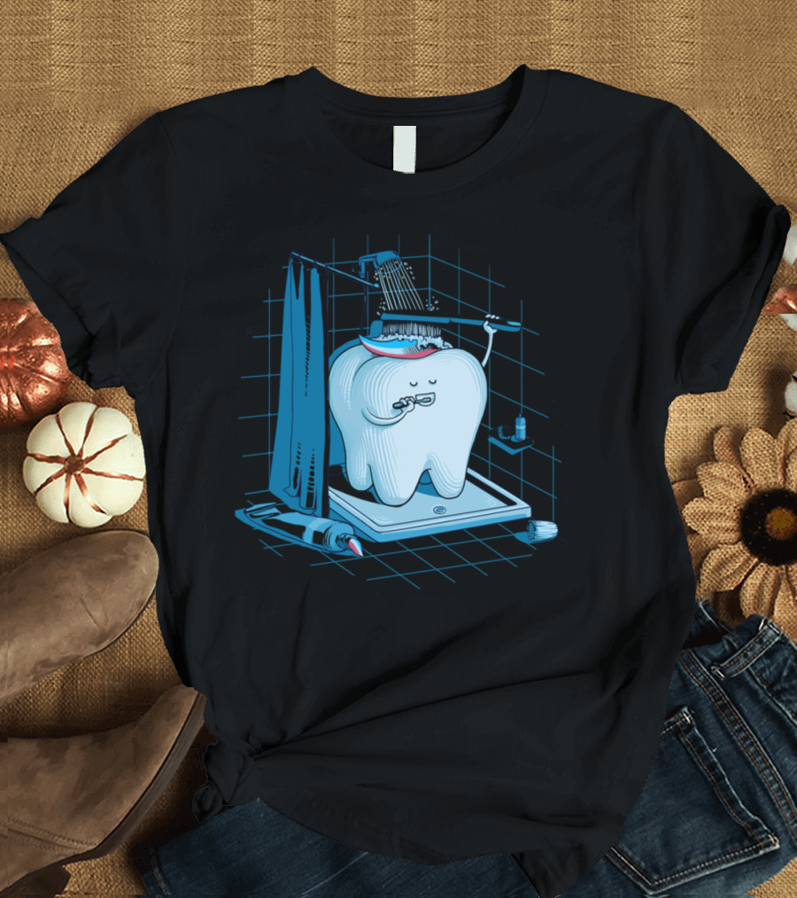 Tooth Brushing Under Shower with Toothpaste and Brush T-Shirt
