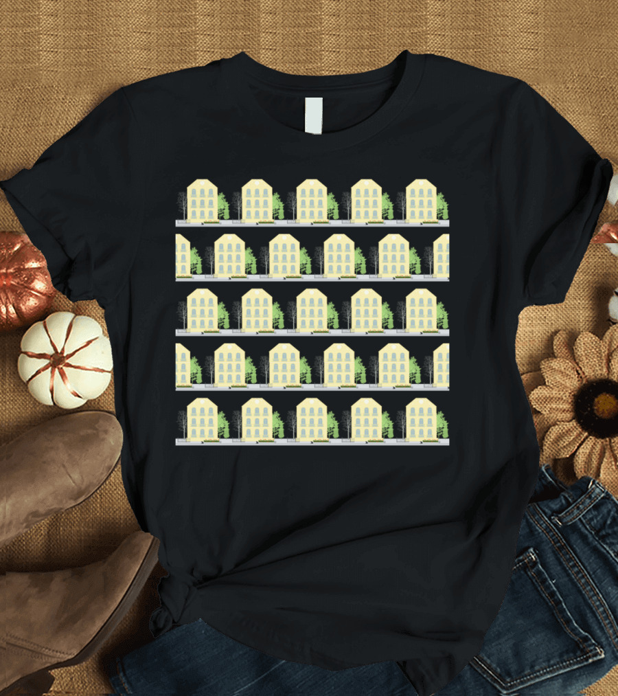 Yellow Houses Pattern Rows T-Shirt