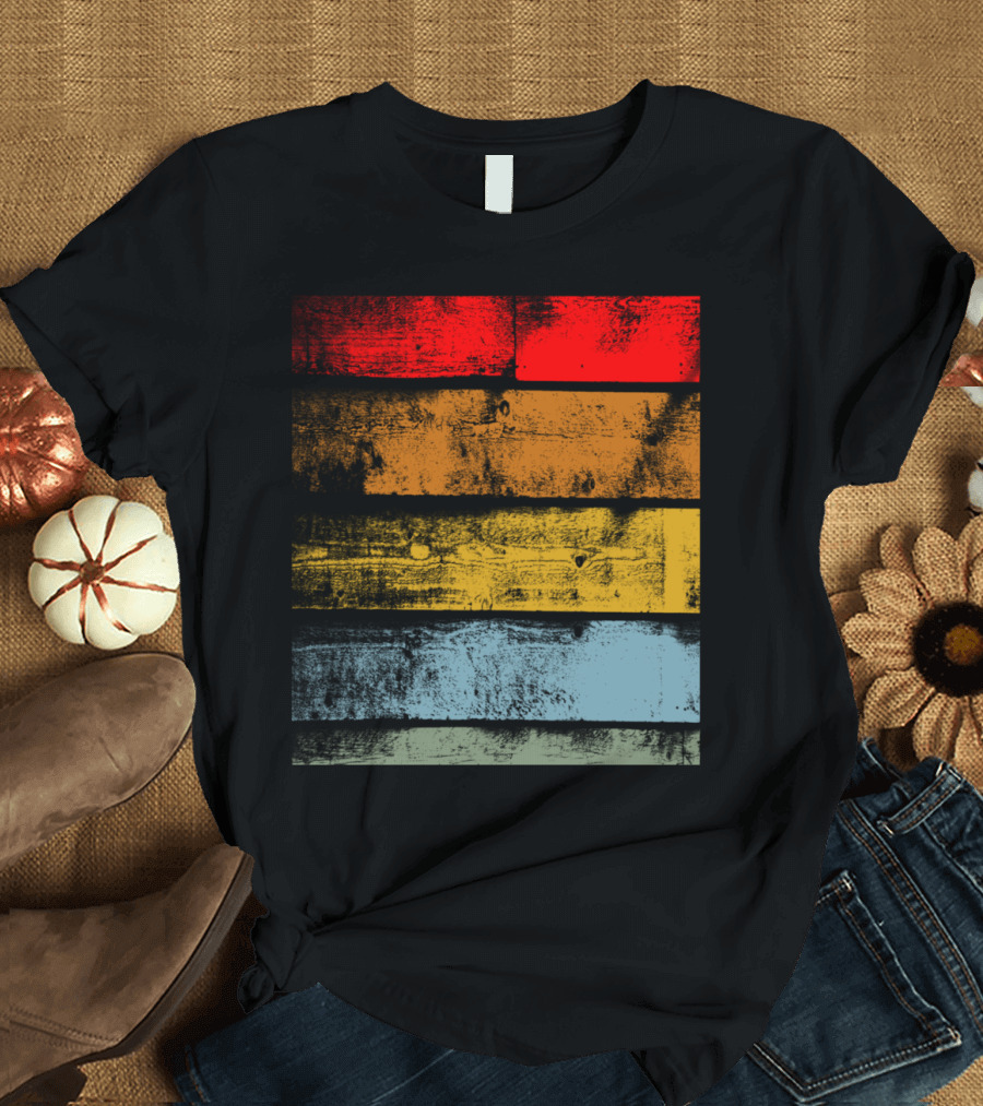 Retro Colorful Distressed Wood Planks T-Shirt