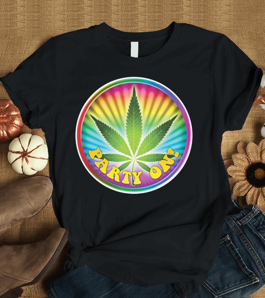 Party On Cannabis Rainbow Leaf T-Shirt