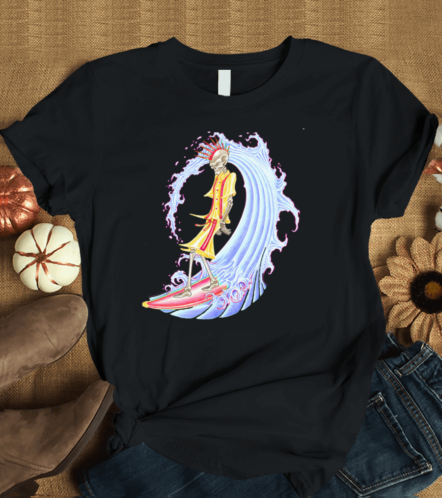 Skull Surfer Skeleton Riding Wave T-Shirt