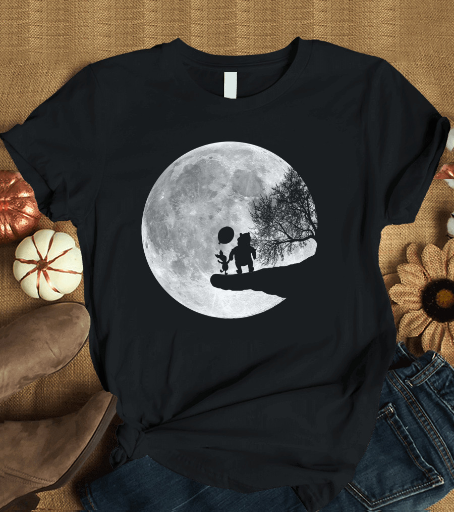 Pooh and Winnie Silhouettes Against Full Moon T-Shirt