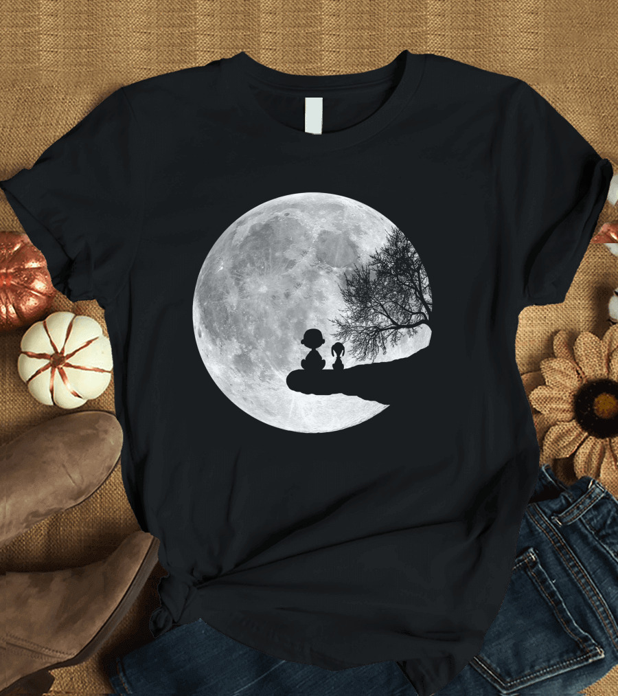 Snoopy and Charlie Moonlit Silhouette Pals on the Edge T-Shirt