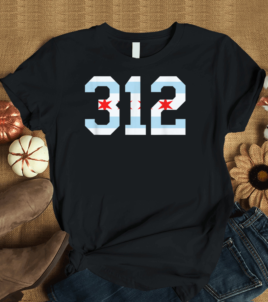 312 Chicago Flag Area Code City Pride Iconic Number T-Shirt