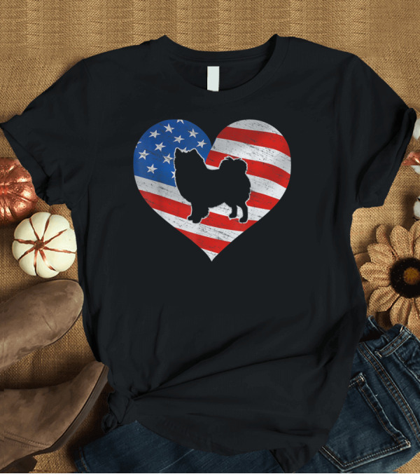 T-Shirt: Heart Shaped American Flag with American Eskimo Dog T-Shirt Heart Shaped American Flag with American Eskimo Dog T-Shirt