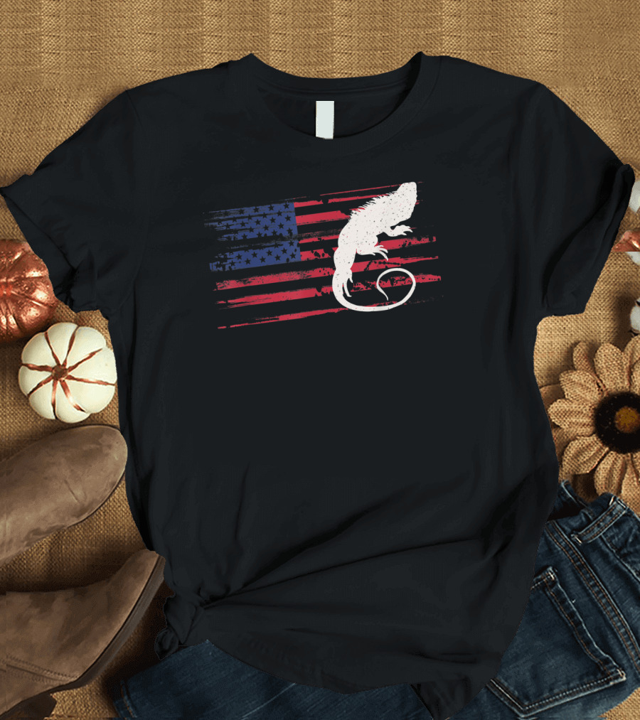 Chameleon Us American Flag Lizard 4th of July Independence Day T-Shirt