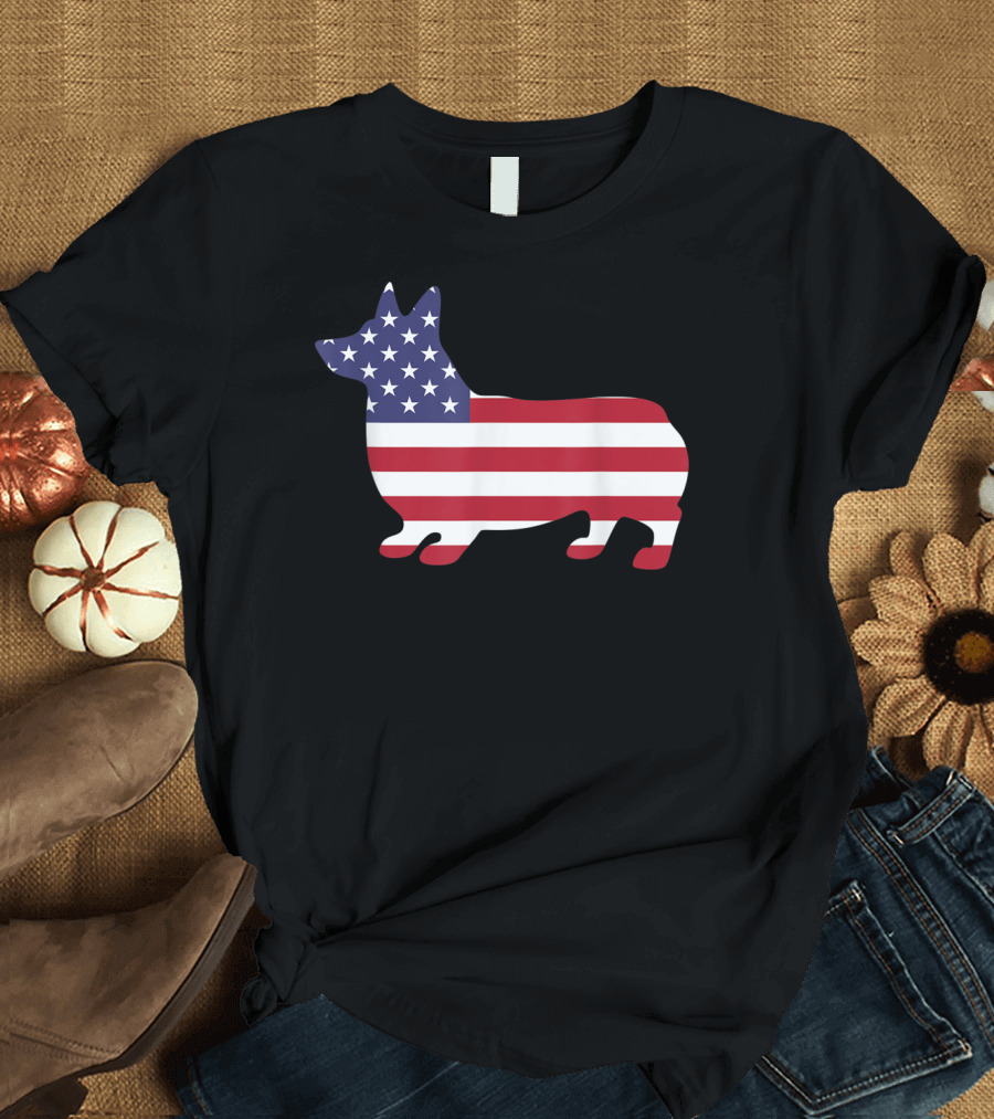 Corgi Patriotic American Flag Fourth of July T-Shirt
