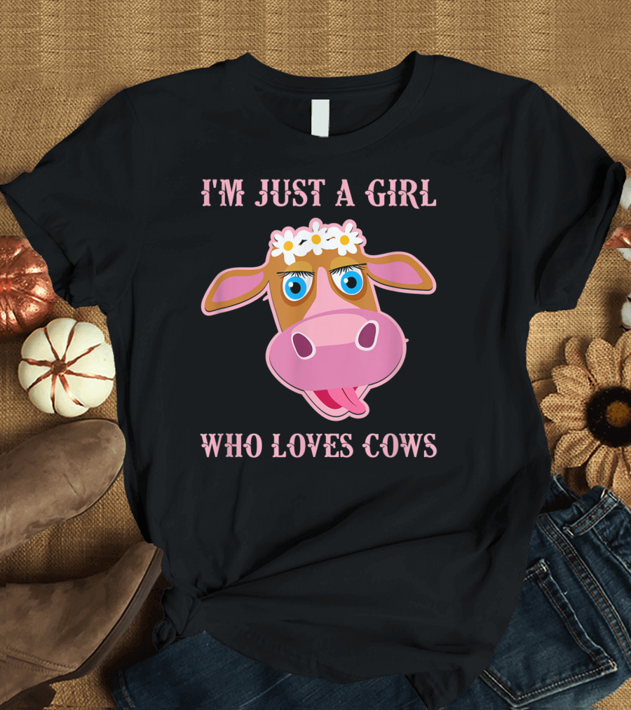 I'm Just a Girl Who Loves Cows Floral Cow Face with Flowers T-Shirt