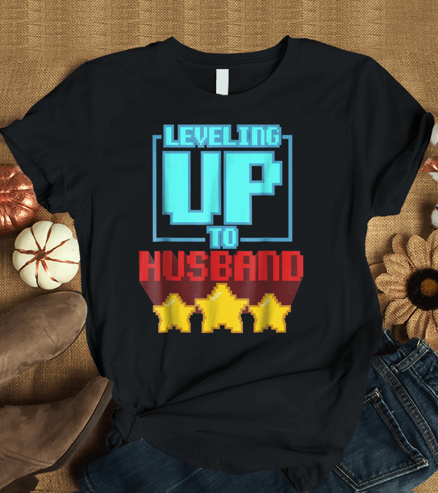 Leveling Up to Husband Engagement Bachelor Party Video Game Gamer T-Shirt