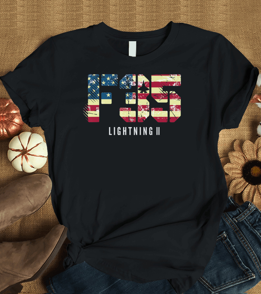 F35 Lightning II American Flag Fighter Jet T-Shirt