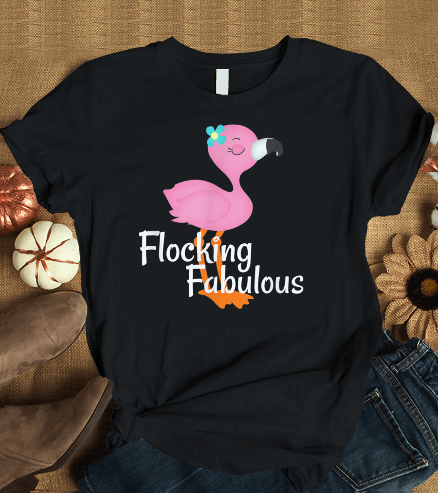 Flocking Fabulous Flamingo with Bow T-Shirt
