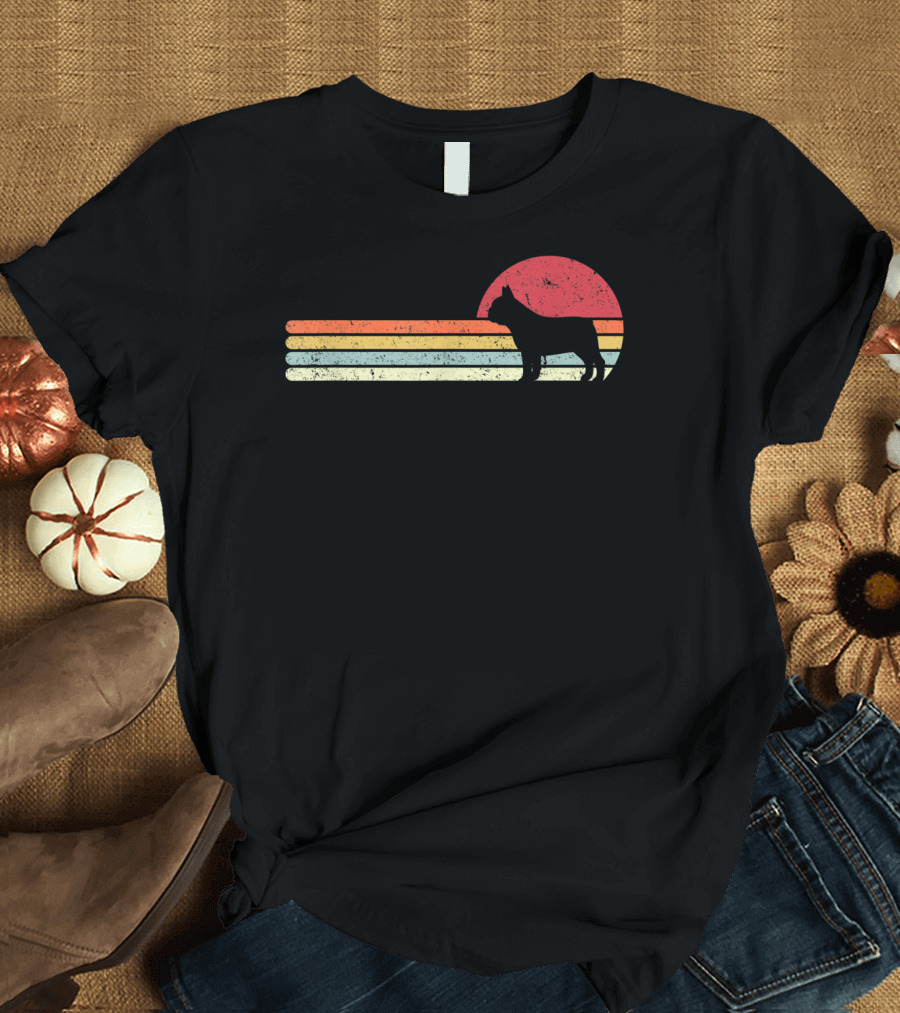 French Bulldog Style Retro Sunset Stripes T-Shirt