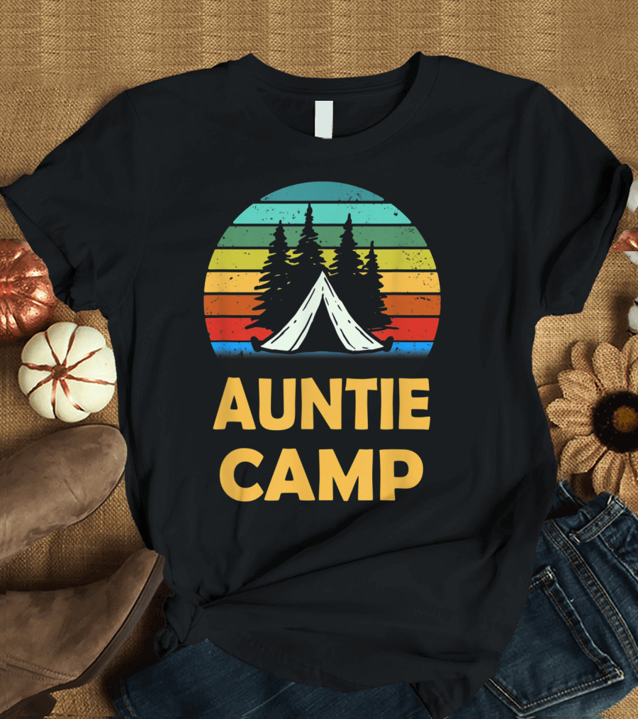 Auntie Camp Retro Camping Tent Trees Vintage Summer Fun T-Shirt