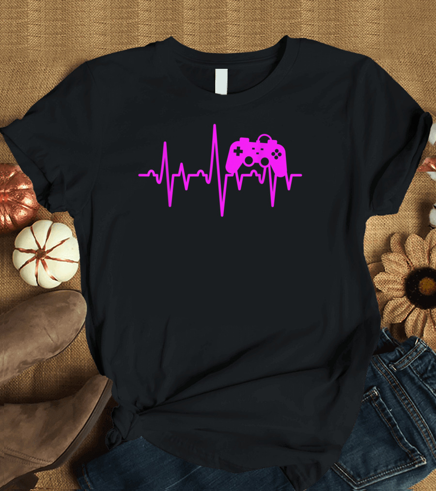 Gamer Heartbeat Video Game Players Controller Pulse T-Shirt