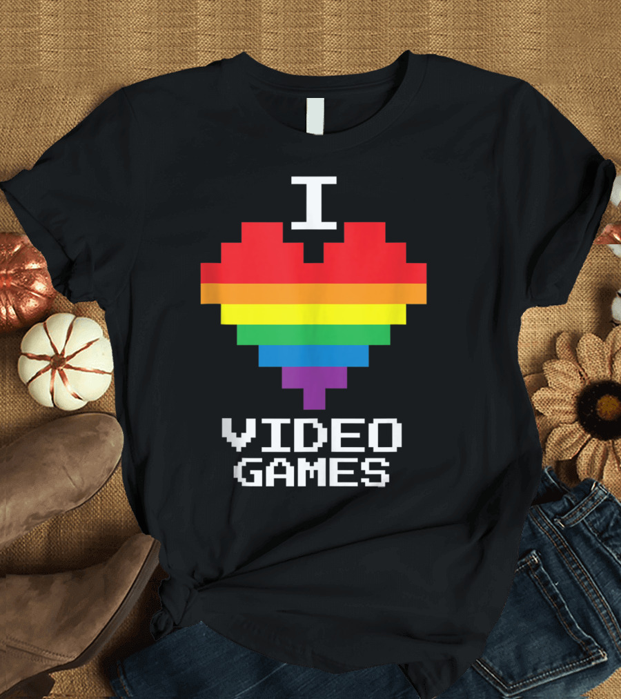 Gay Lesbian Gamer I Heart Rainbow Love Video Games Pixel T-Shirt