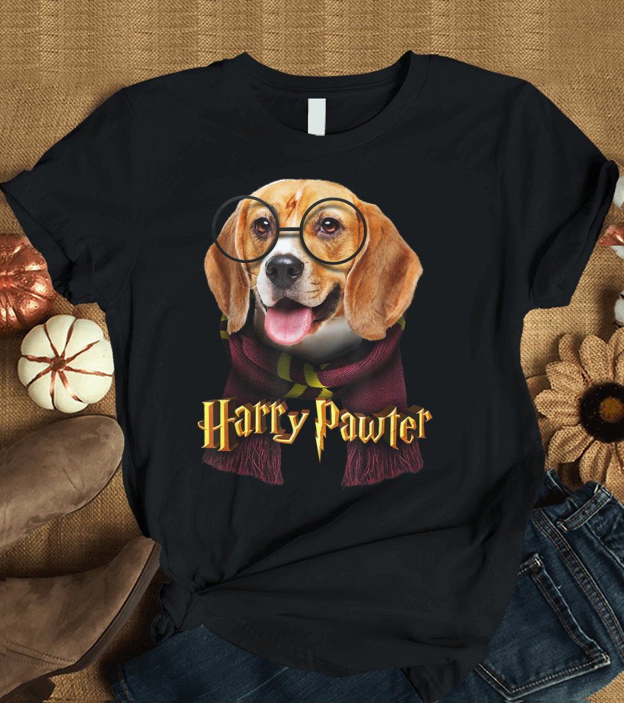 Harry Pawter Beagle Puppy with Glasses and Scarf T-Shirt