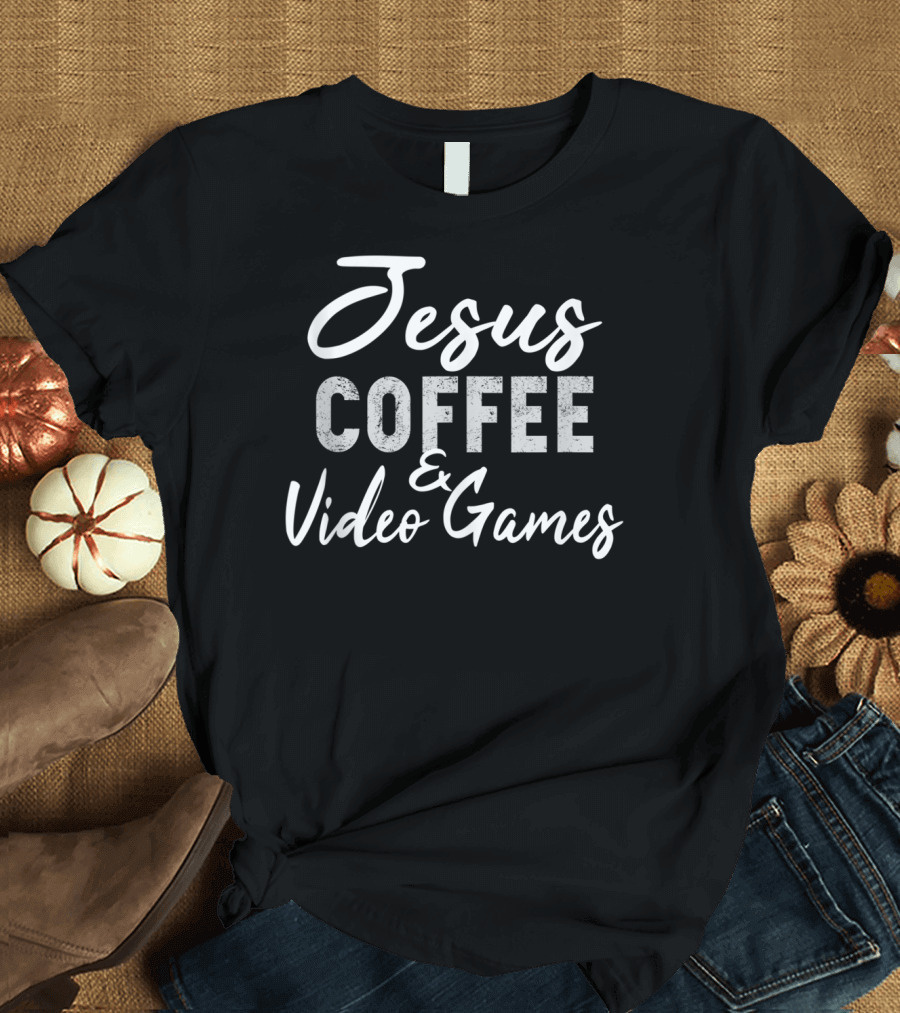 Jesus Coffee and Video Games Cute Christian T-Shirt