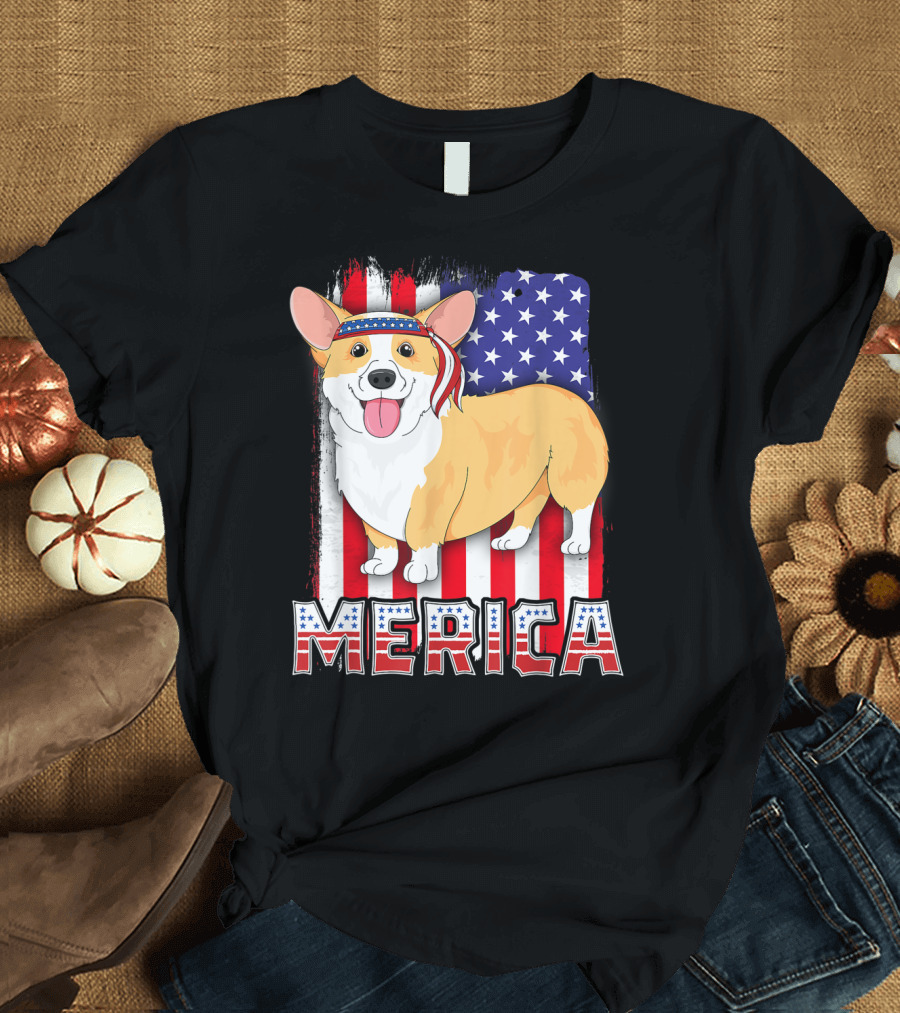 Merica Corgi American Flag 4th of July Dog Women T-Shirt