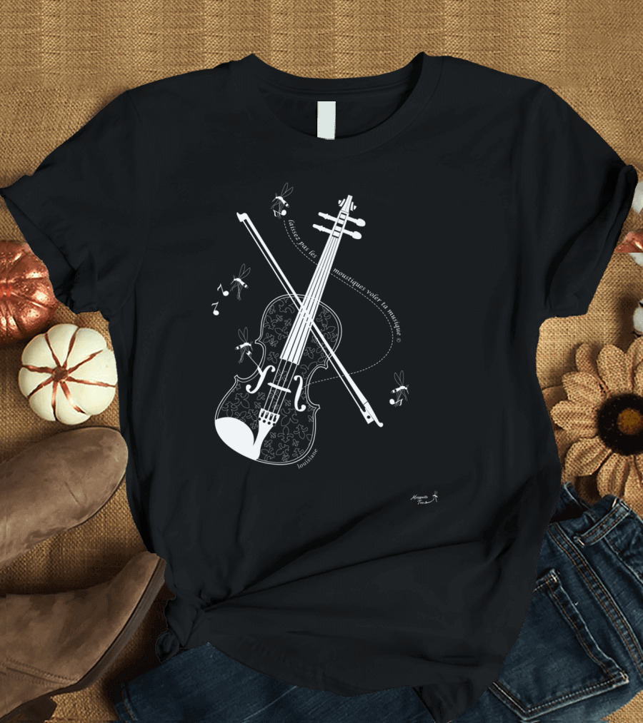 Mosquito Violin Fleur-de-lis Louisiana Musical Notes T-Shirt