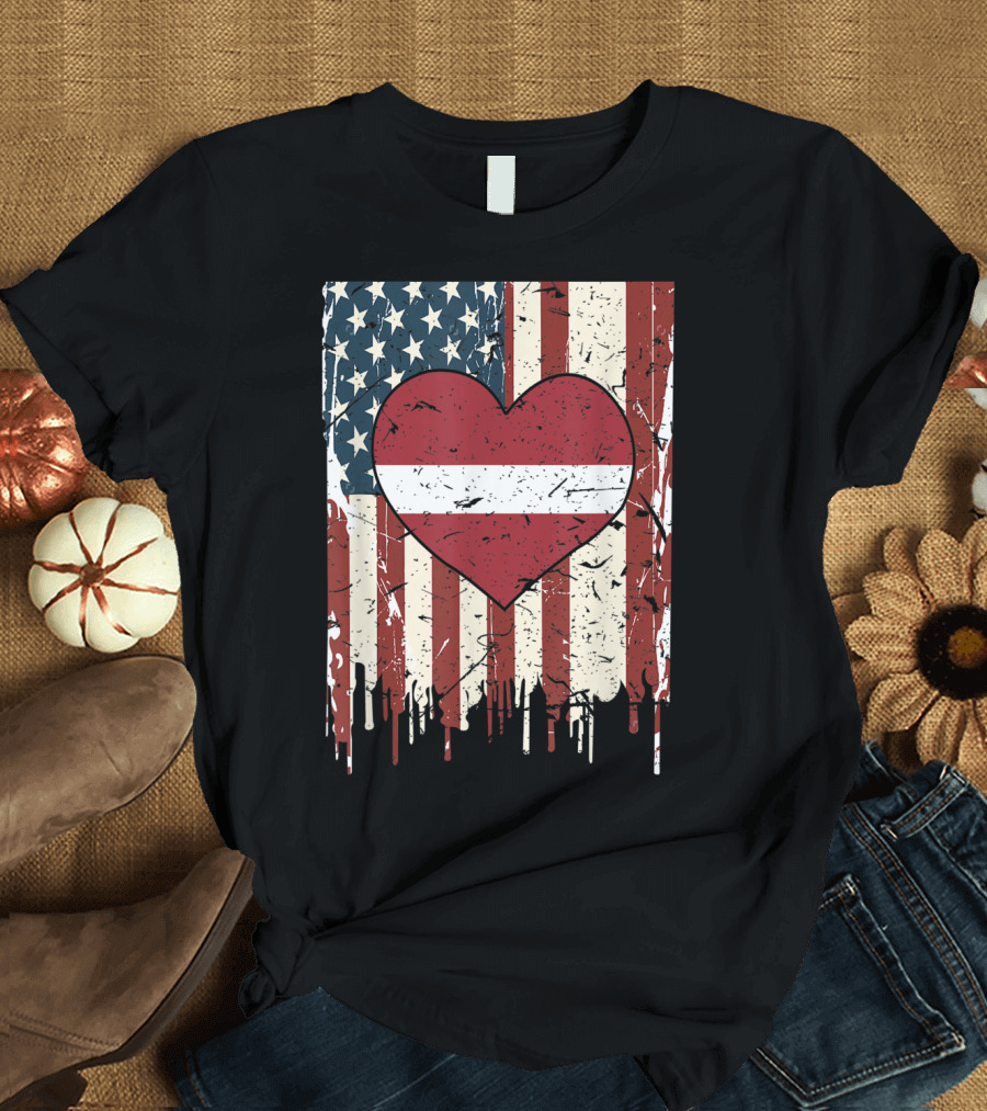 Patriot Hearts Latvia USA American Latvian Flag Heart Blend T-Shirt