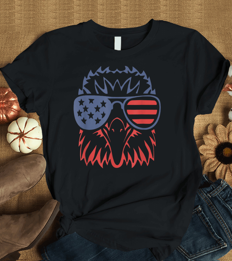 Eagle with American Flag Sunglasses for Patriotic 4th of July T-Shirt