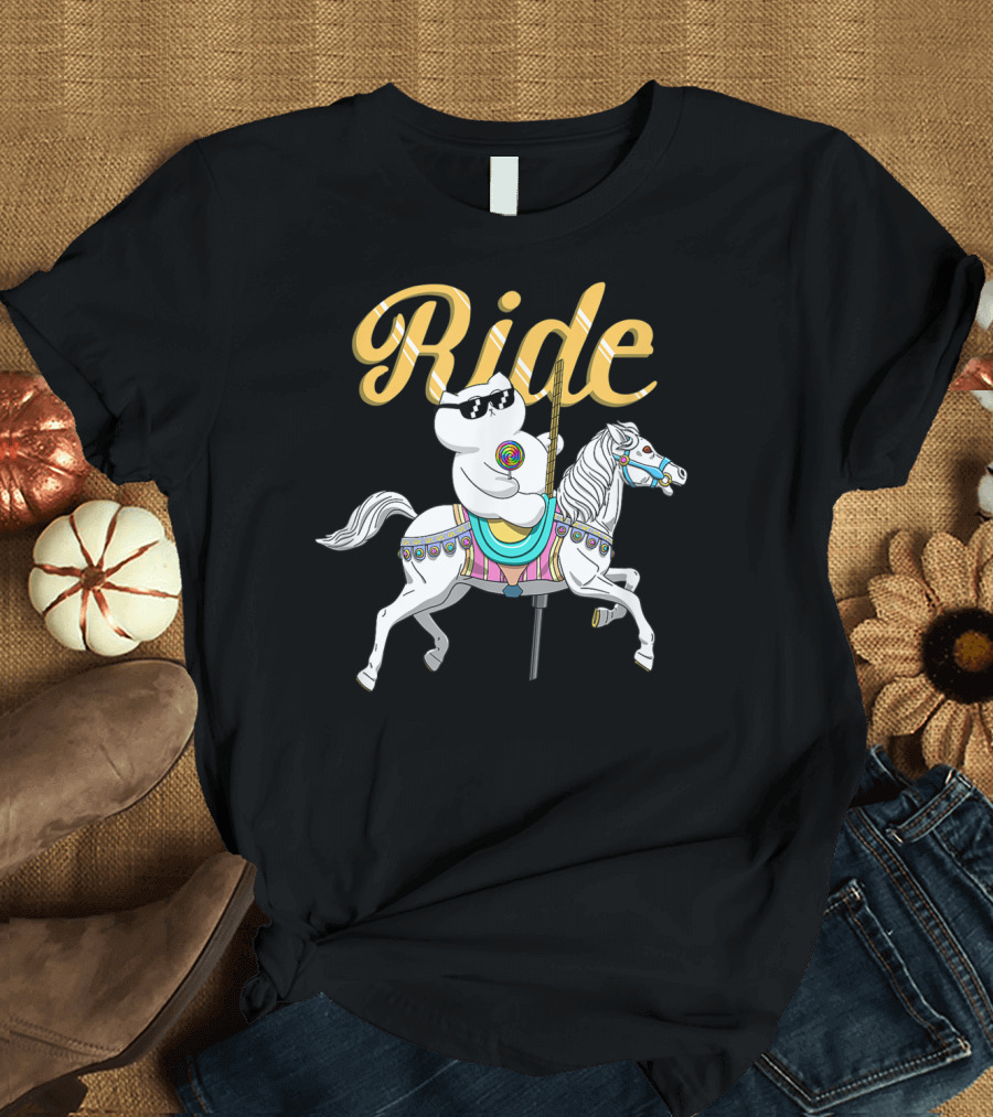 Ride Kitty Funny Cat Carousel Sunglasses Lollipop T-Shirt