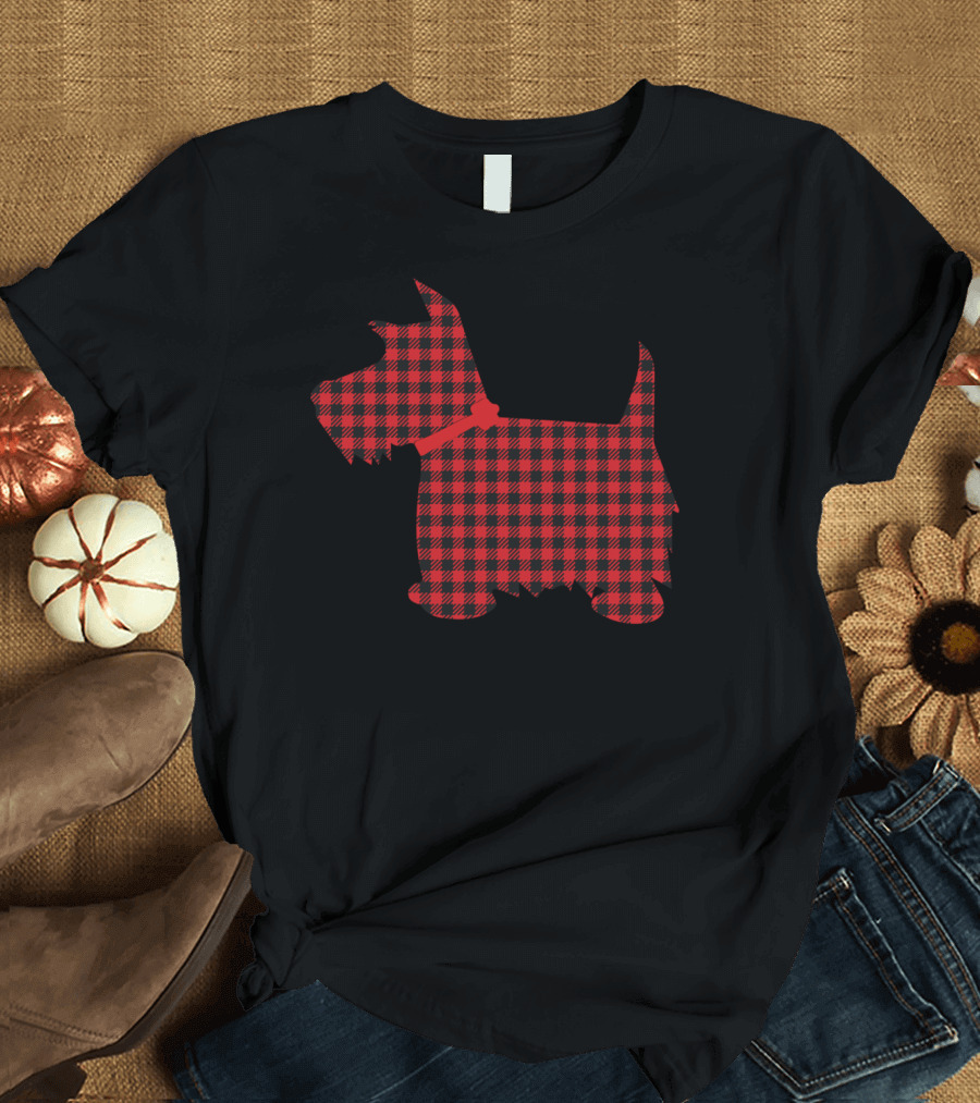 Scottie Dog Red Buffalo Plaid Christmas T-Shirt