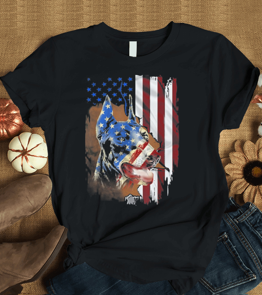 American Flag Tattoos Dober Dog USA T-Shirt