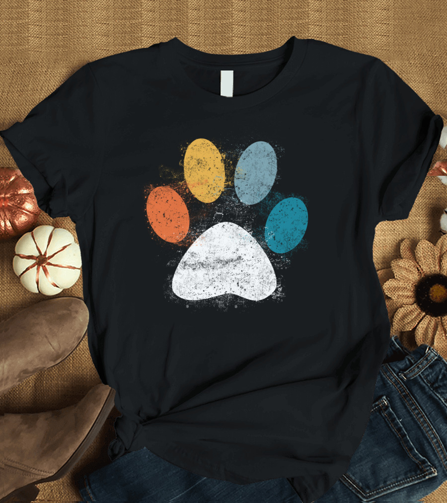 Vintage Dog Love Puppy Paw Print Retro Pet T-Shirt