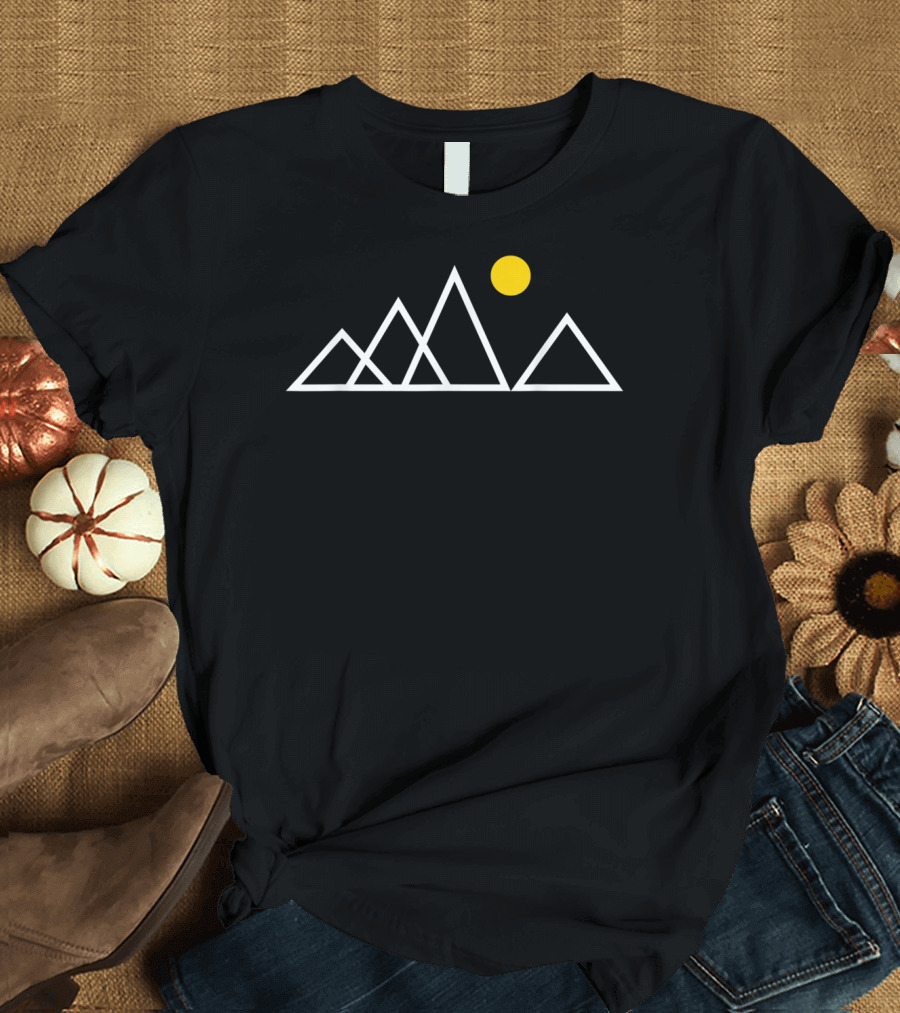 Wormy Camping Triangle Mountain Sun Yellow T-Shirt