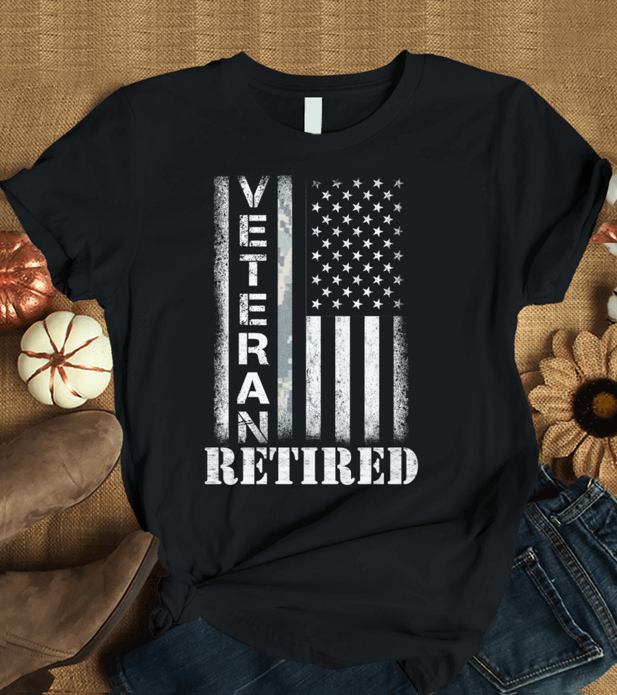 Veteran Retired American Flag Camo T-Shirt