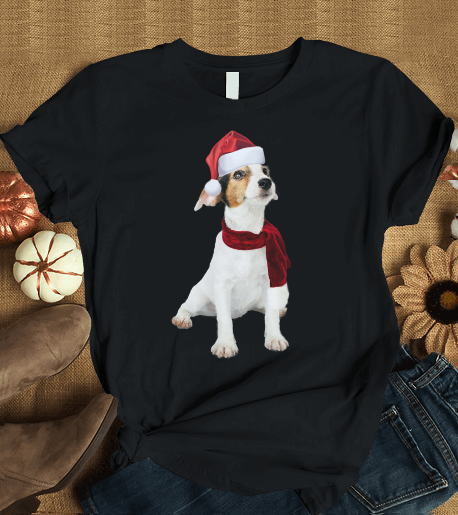 CUTE JACK RUSSELL SANTA HAT SCARF CHRISTMAS DOG IMAGE T-Shirt