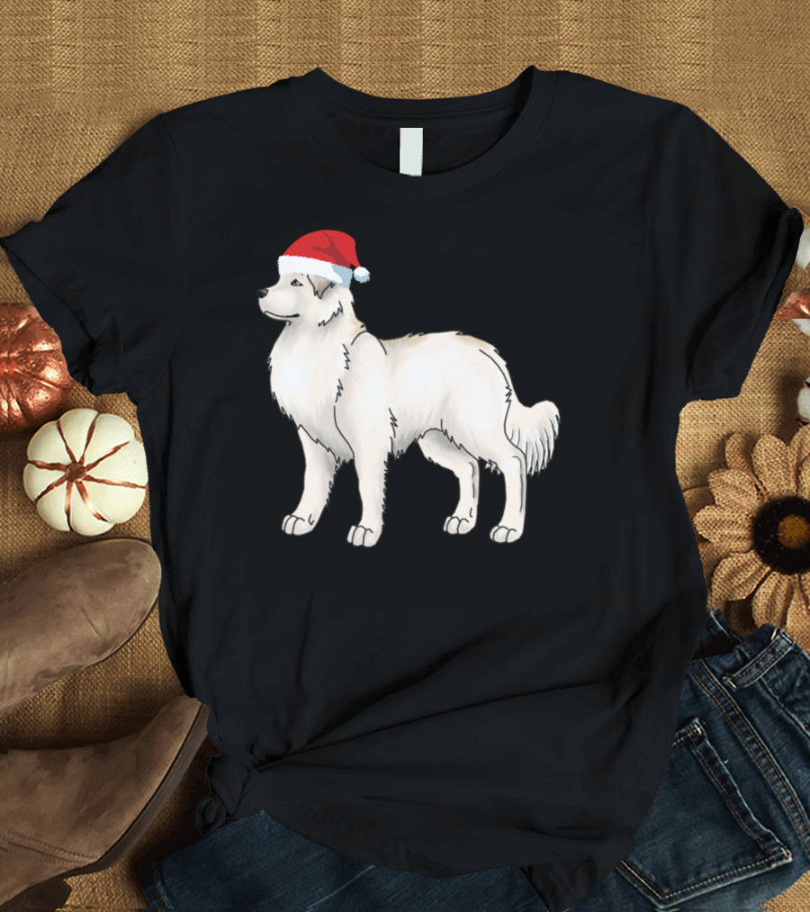Great Pyrenees Dog Wearing Santa Hat for Christmas T-Shirt