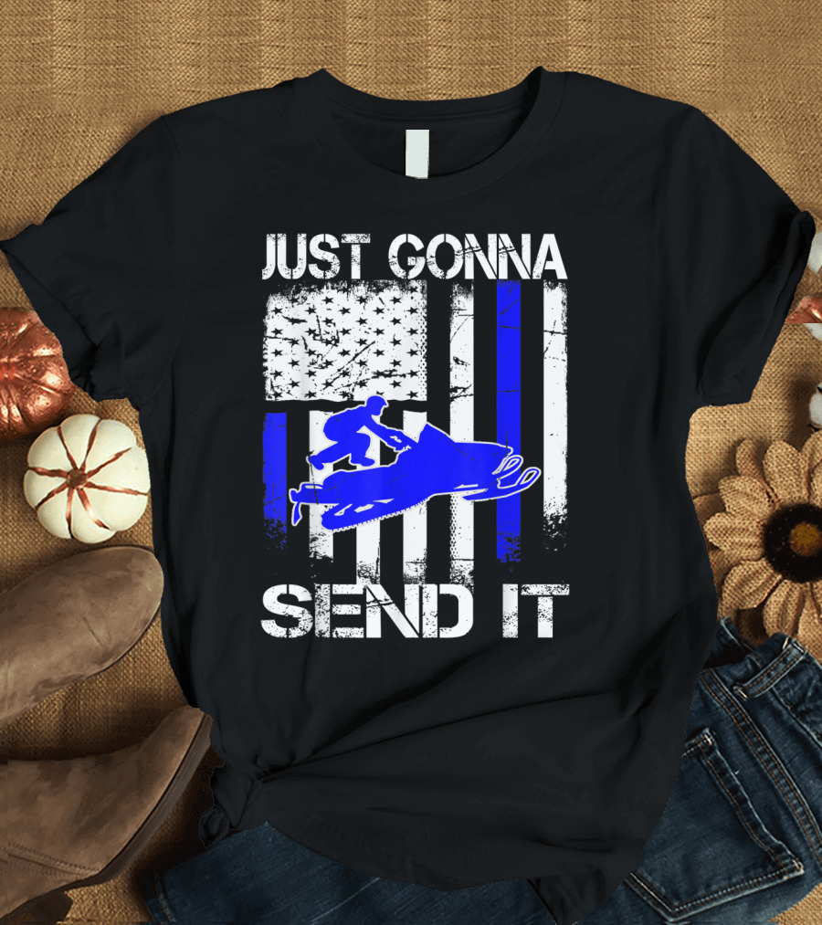 JUST GONNA SEND IT SNOWMOBILE BLUE LINE AMERICAN FLAG VINTAGE T-Shirt