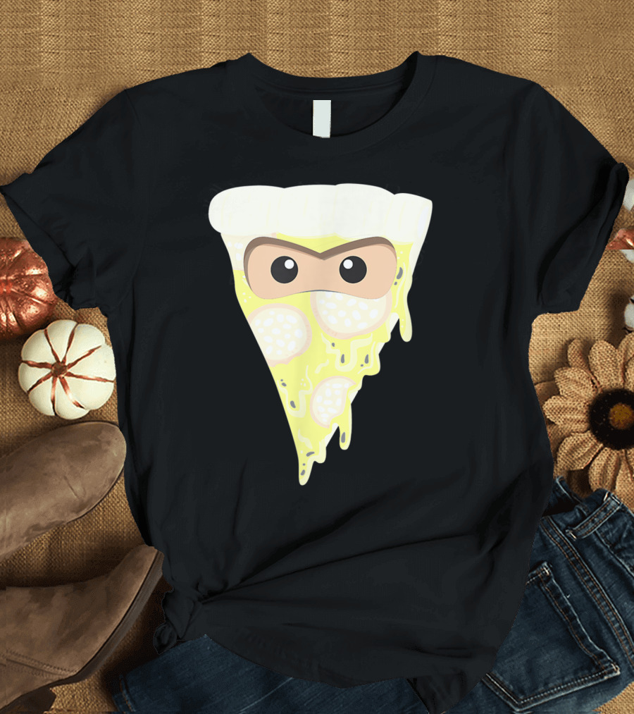 Ninja Pizza Slice with Cheese Mask Multitasking Food Deliverer T-Shirt