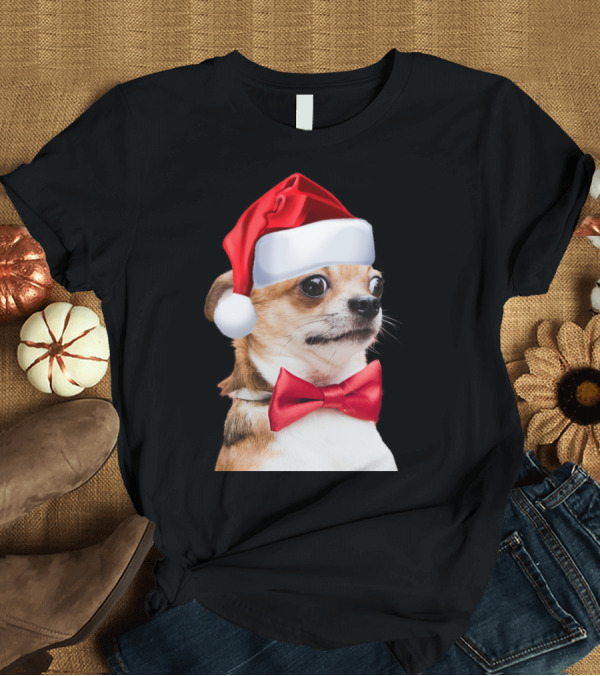 T-Shirt: CUTE CHIHUAHUA SANTA HAT RED BOWTIE IMAGE T-Shirt CUTE CHIHUAHUA SANTA HAT RED BOWTIE IMAGE T-Shirt
